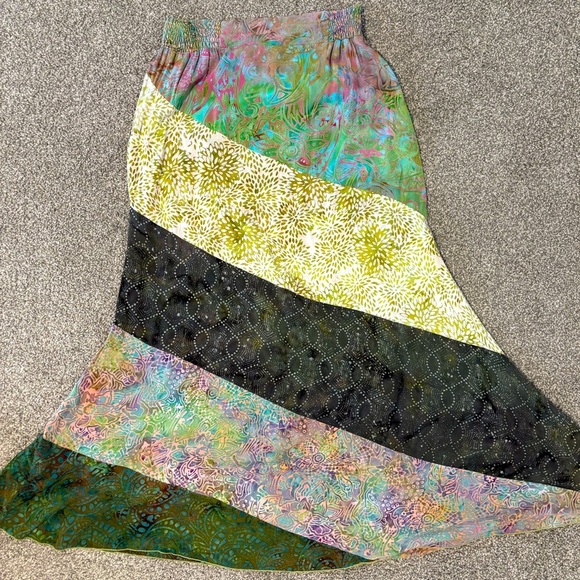 Santiki Patchwork Printed Gypsy Boho Indonesian Midi Skirt Size Small - Picture 1 of 10
